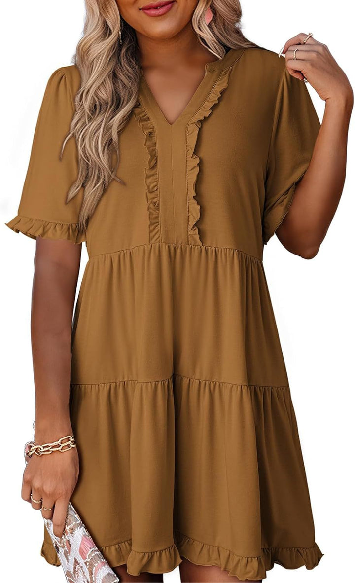 Zailie – Ruffle Trim Tiered Mini Dress