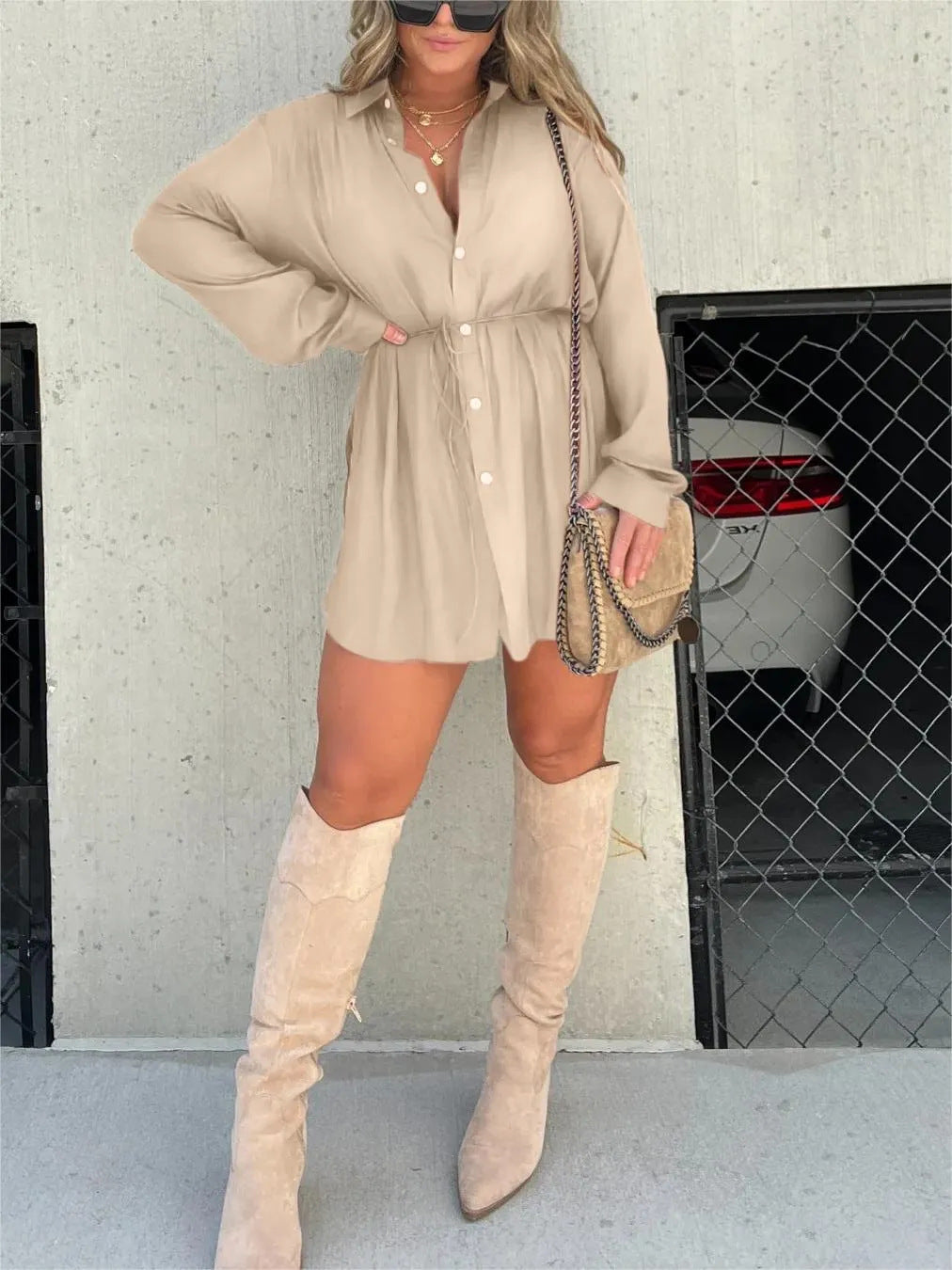 Arline – Long Sleeve Button-Up Shirt Dress