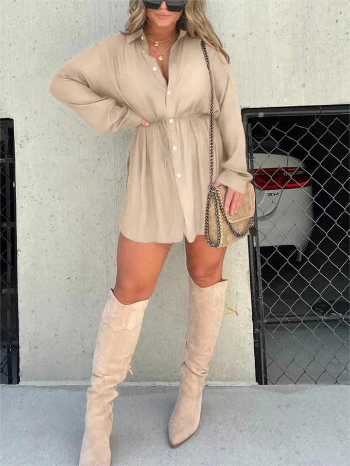 Arline – Long Sleeve Button-Up Shirt Dress