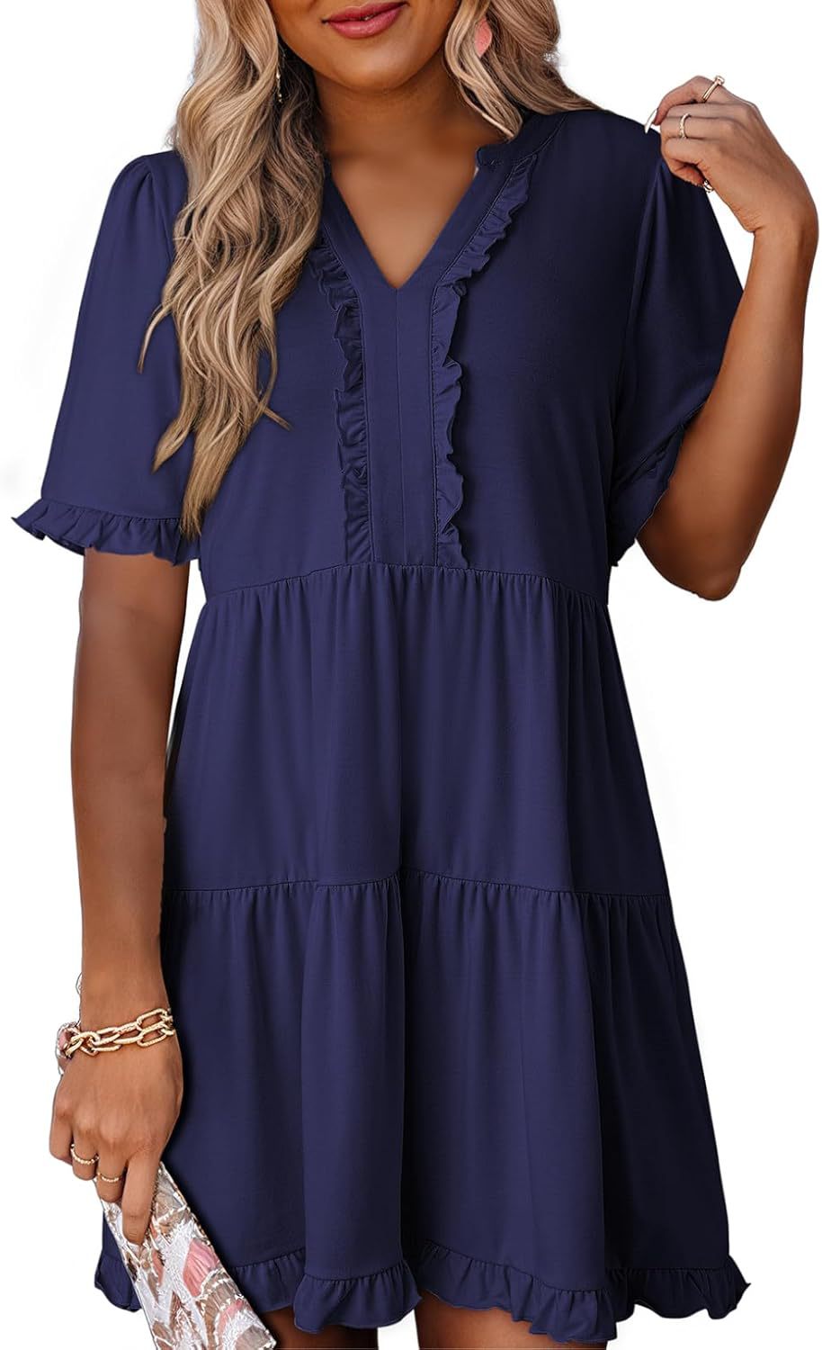 Zailie – Ruffle Trim Tiered Mini Dress