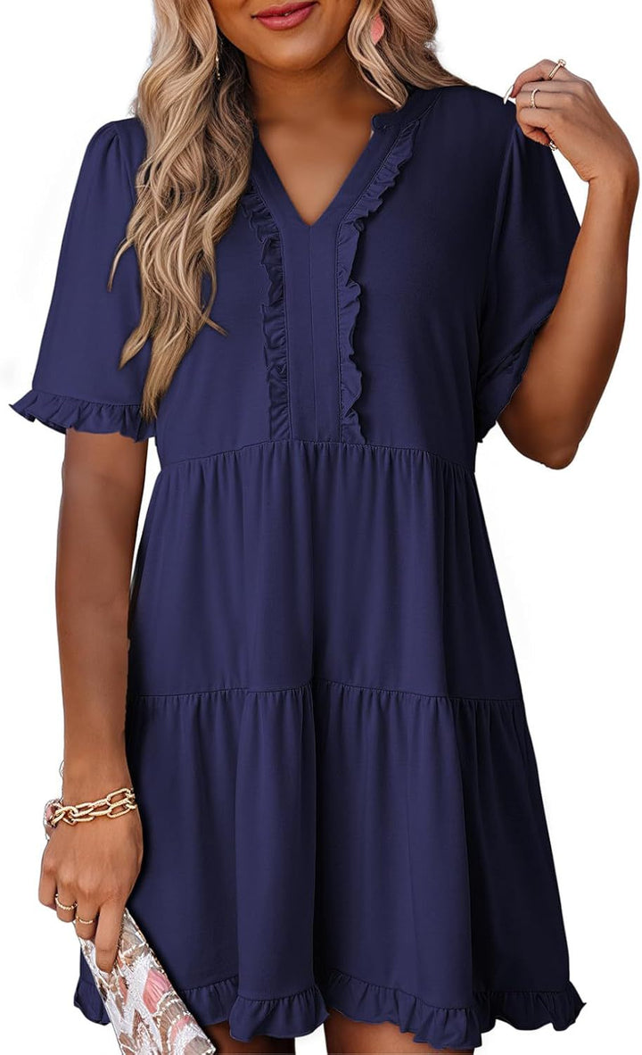 Zailie – Ruffle Trim Tiered Mini Dress