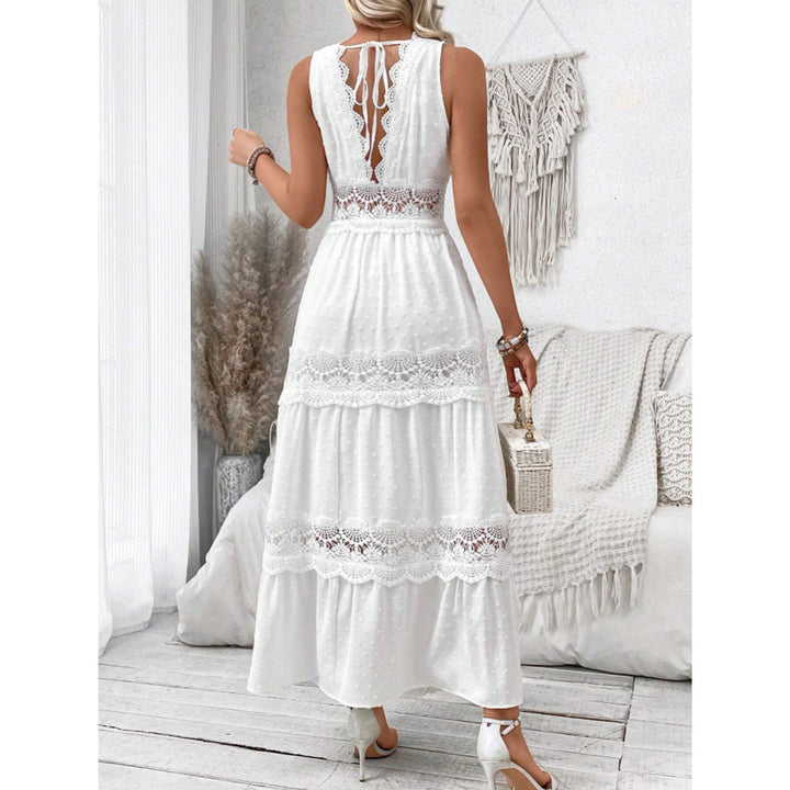 Aderyn – Sleeveless Lace Panel Midi Dress