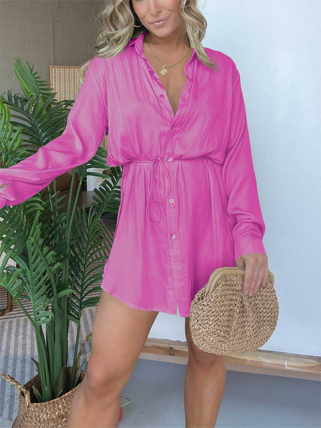 Arline – Long Sleeve Button-Up Shirt Dress