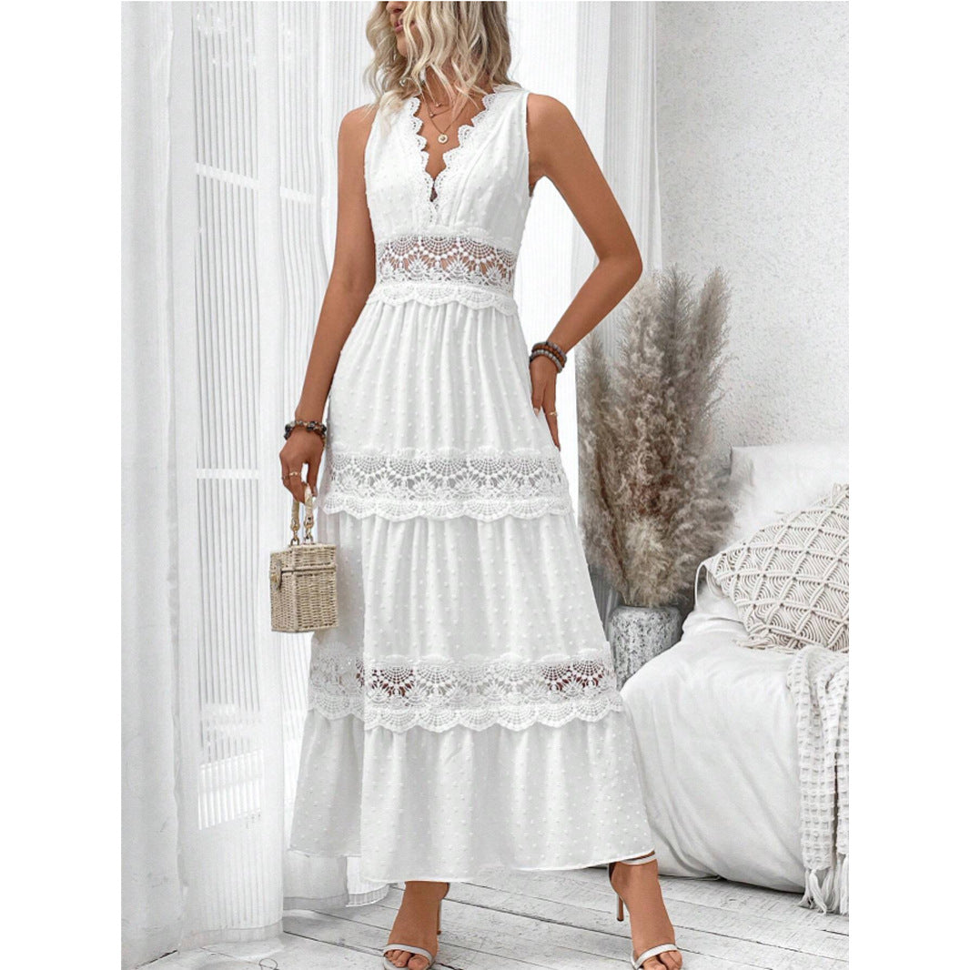 Aderyn – Sleeveless Lace Panel Midi Dress