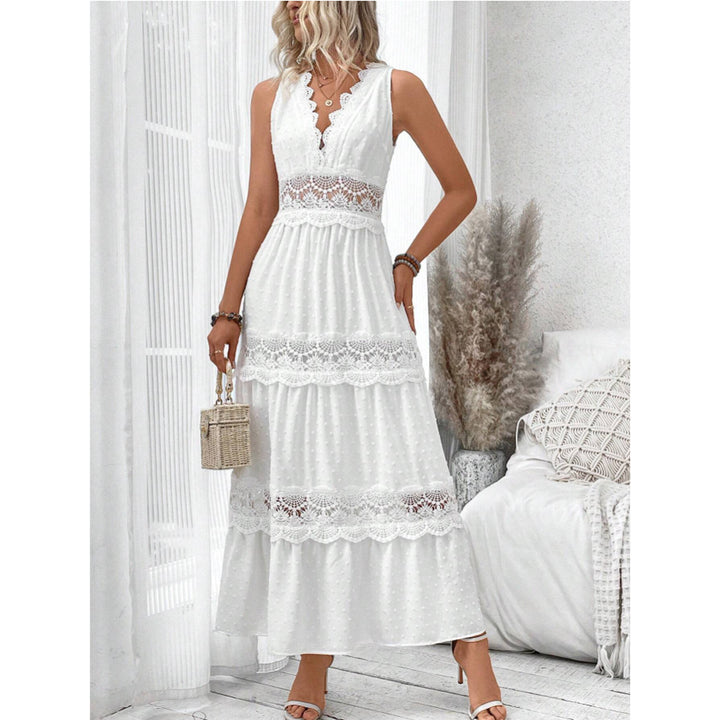 Aderyn – Sleeveless Lace Panel Midi Dress
