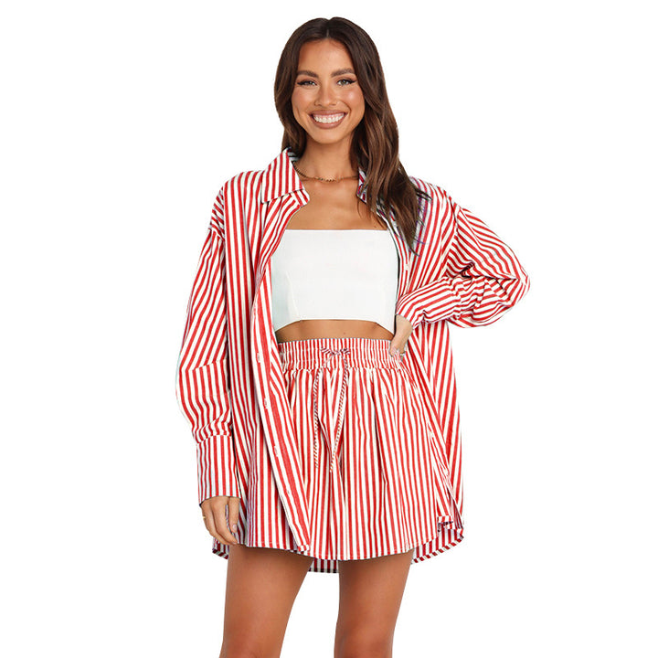 Lowenna – Striped Shirt and Shorts Co-Ord Set