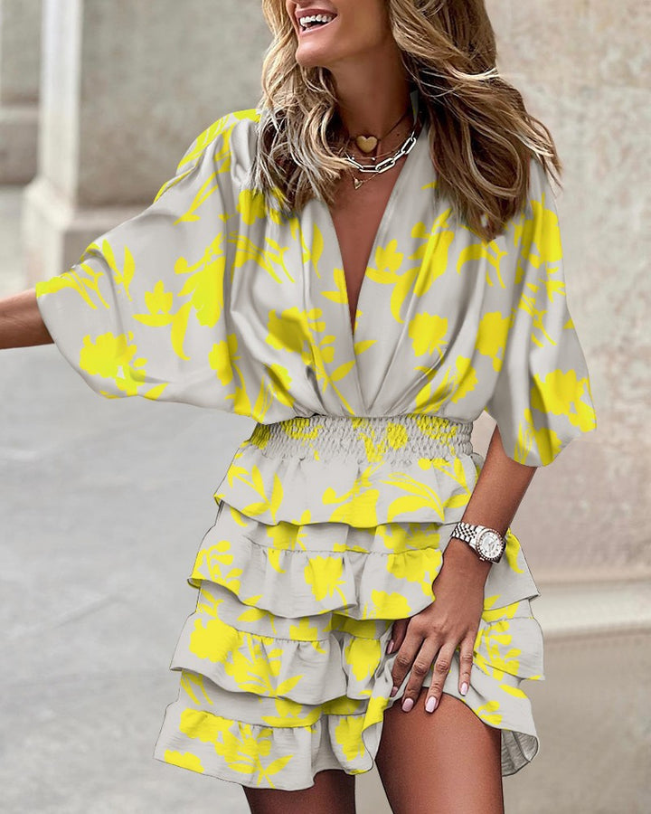 Ysmelle – Printed Ruffle Wrap Dress