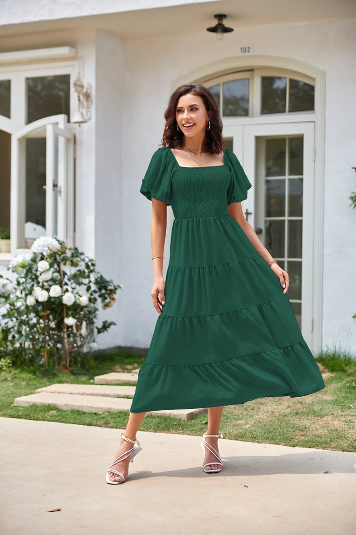 Selene – Off-Shoulder Shirred Midi Dress