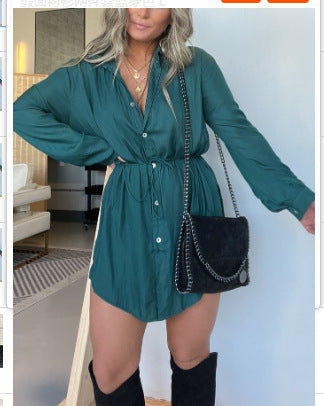 Arline – Long Sleeve Button-Up Shirt Dress