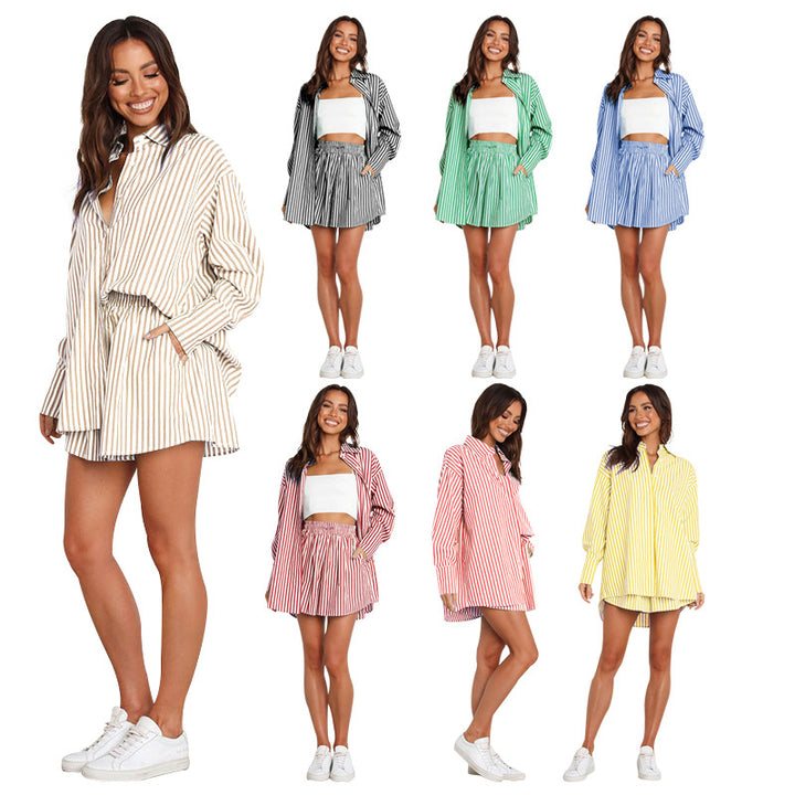 Lowenna – Striped Shirt and Shorts Co-Ord Set