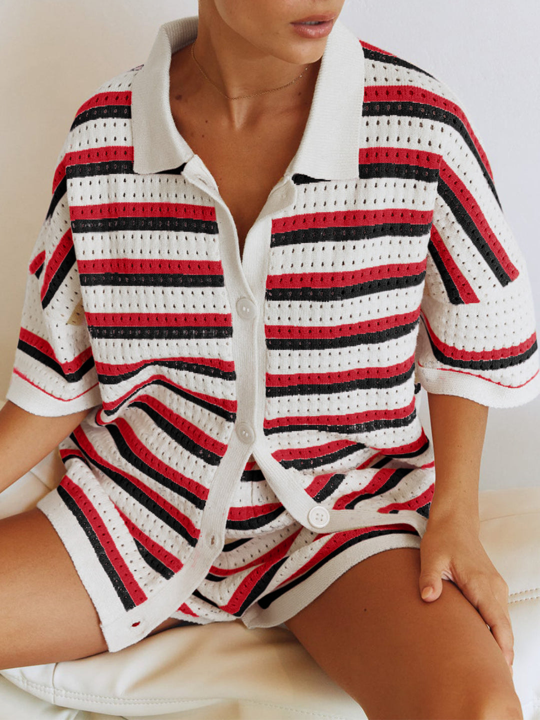 Harper – Striped Knit Button-Up Set