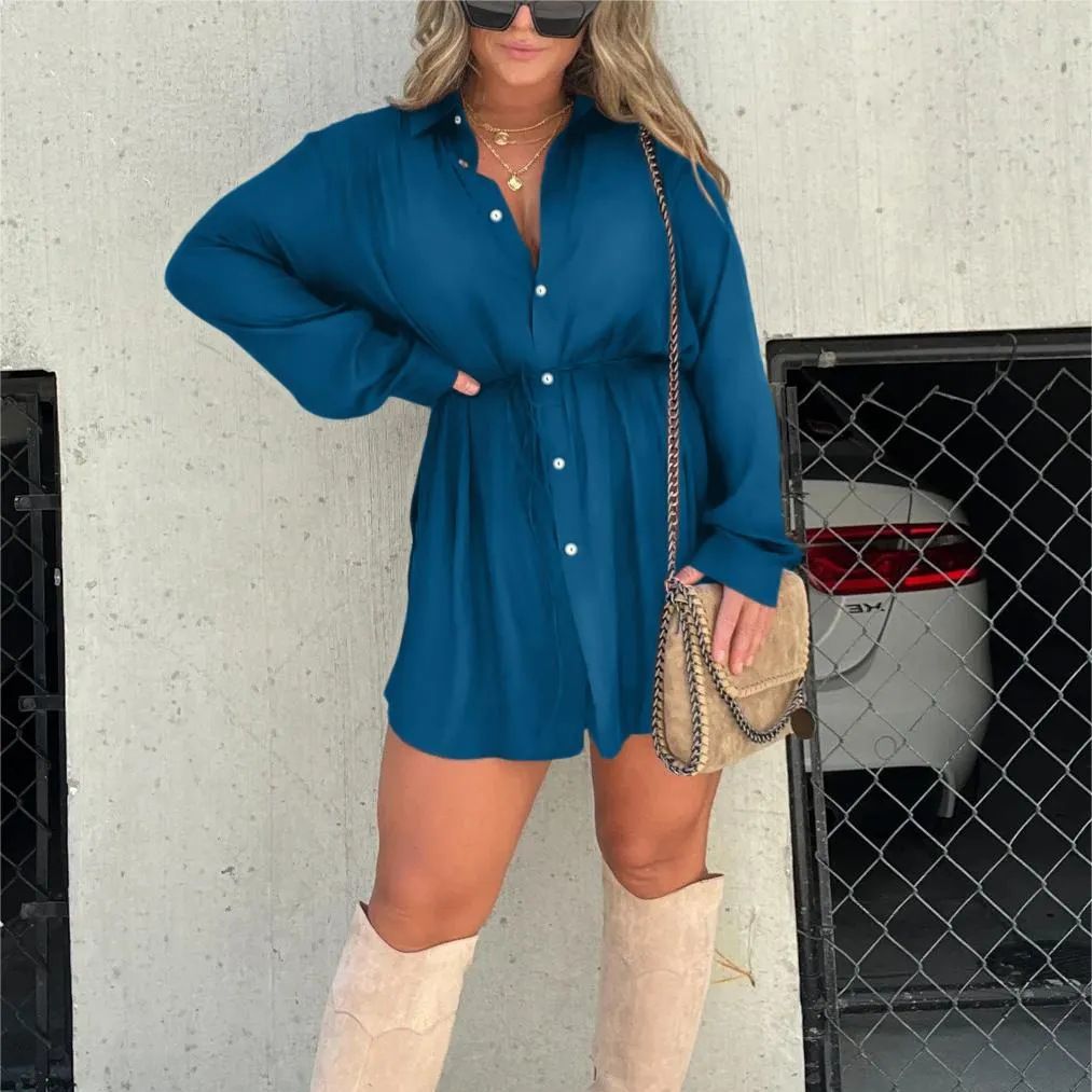 Arline – Long Sleeve Button-Up Shirt Dress
