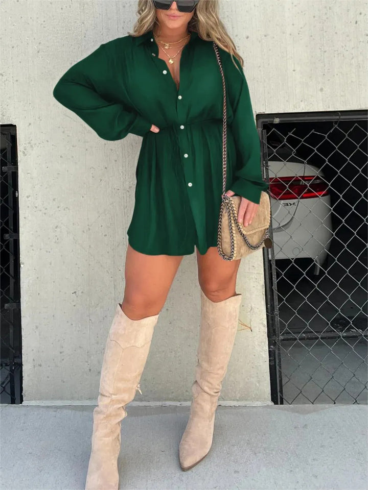Arline – Long Sleeve Button-Up Shirt Dress