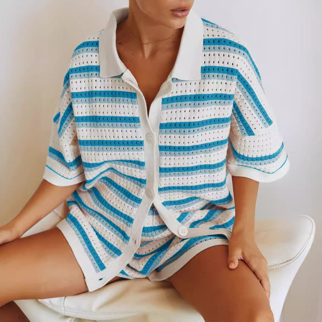 Harper – Striped Knit Button-Up Set