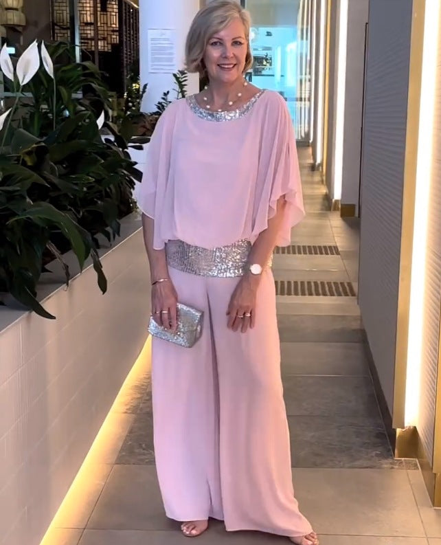 Urielle – Sequin Trim Wide-Leg Jumpsuit