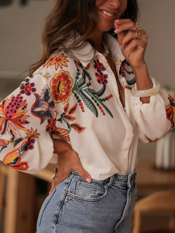 Nerida – Embroidered Boho Button-Up Blouse