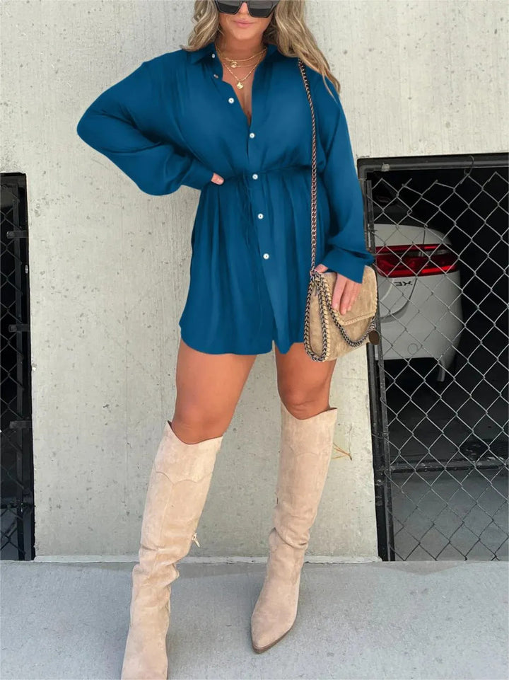 Arline – Long Sleeve Button-Up Shirt Dress