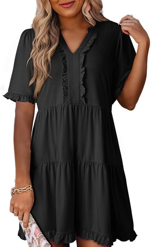 Zailie – Ruffle Trim Tiered Mini Dress