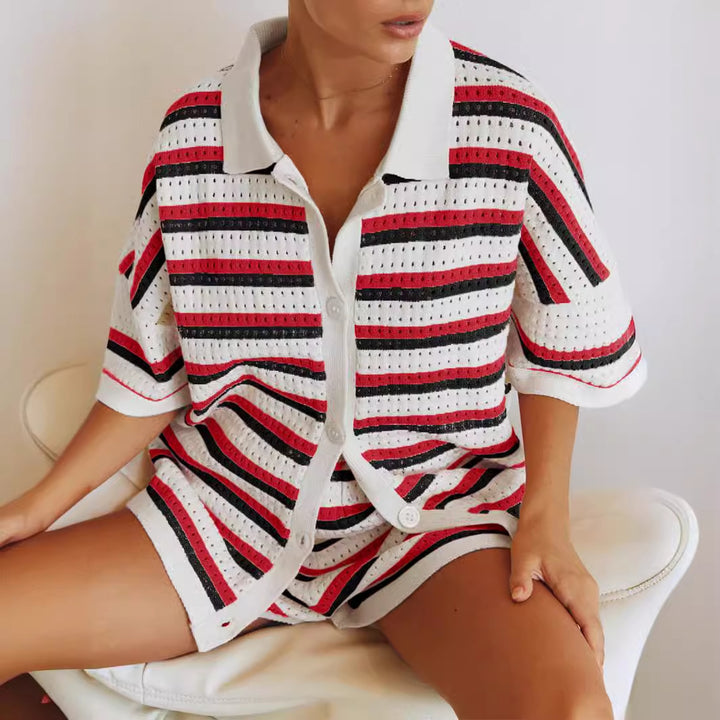 Harper – Striped Knit Button-Up Set