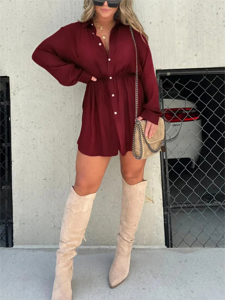 Arline – Long Sleeve Button-Up Shirt Dress