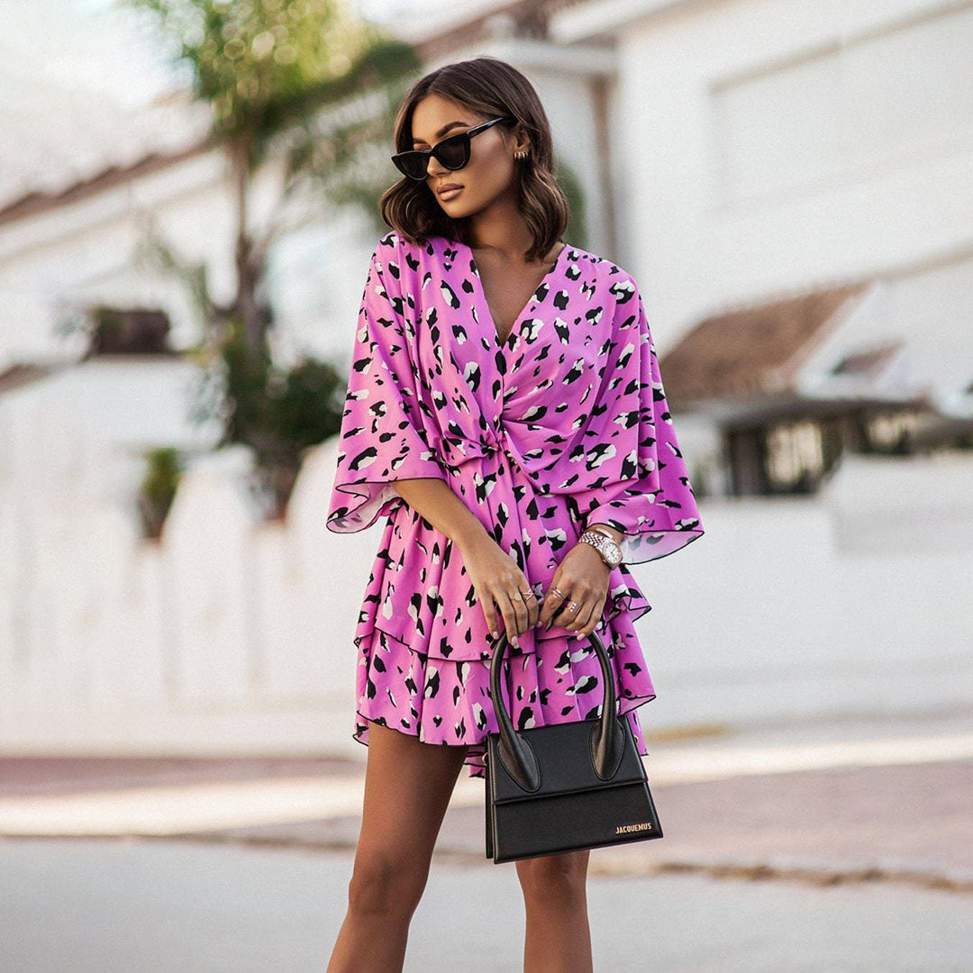 Yeng – Draped Floral Ruffle Mini Dress