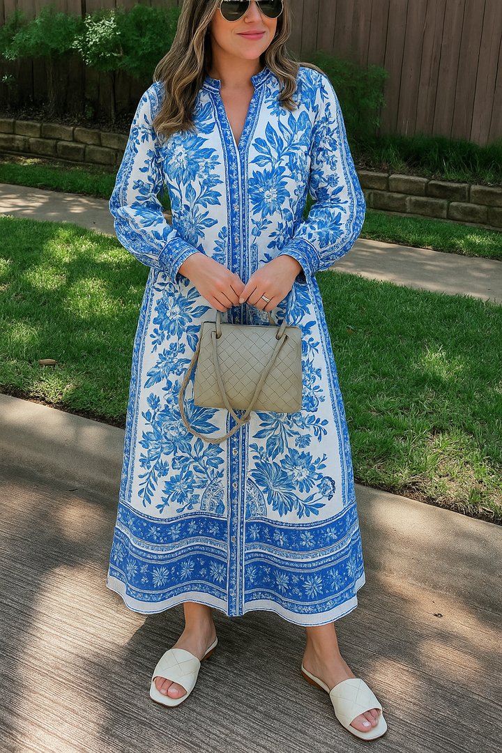 Delyth – Printed Embroidered Maxi Dress