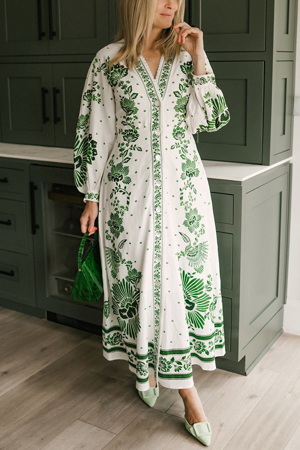 Delyth – Printed Embroidered Maxi Dress