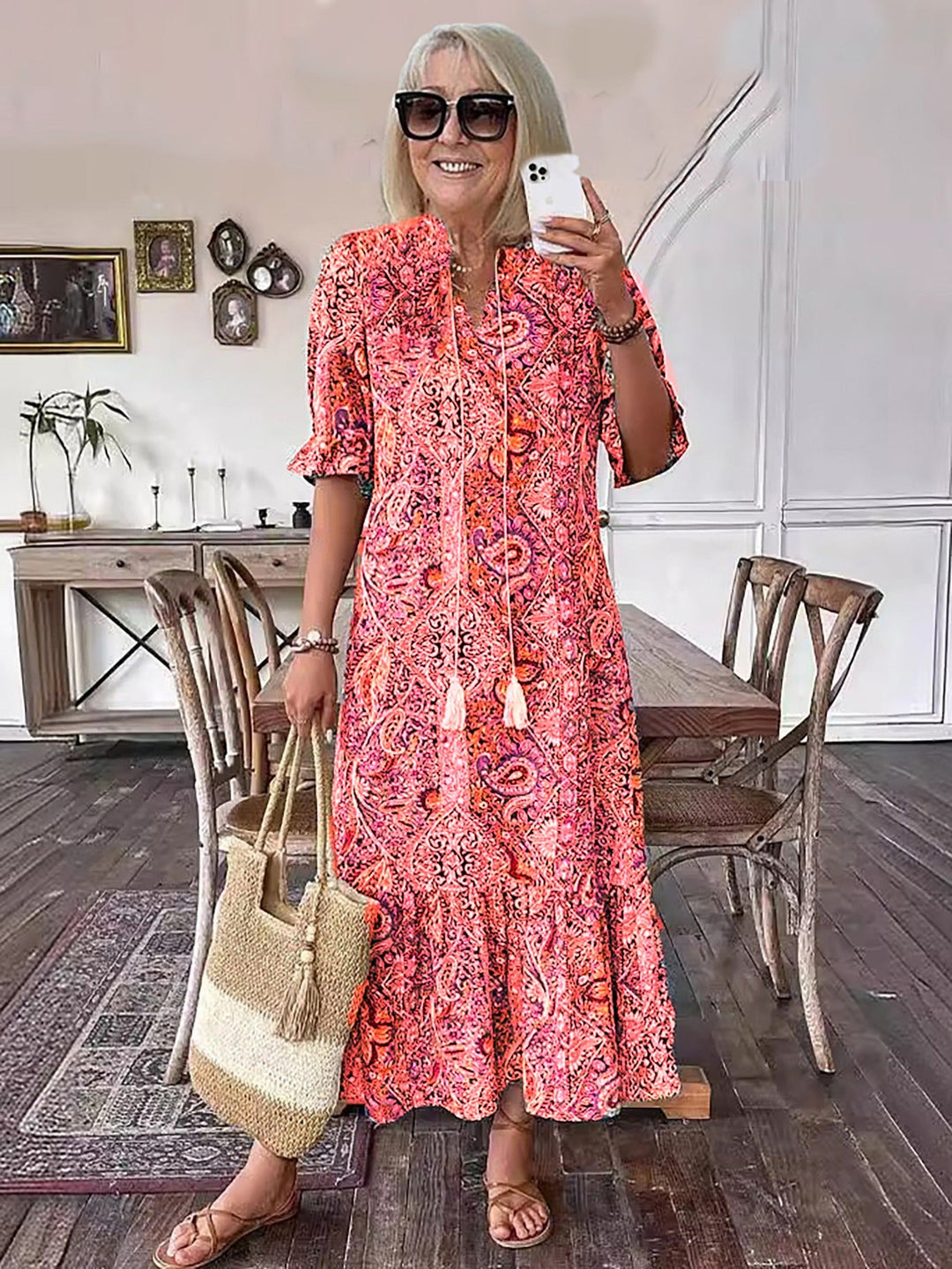 Ailsa – Printed Boho Midi Dress