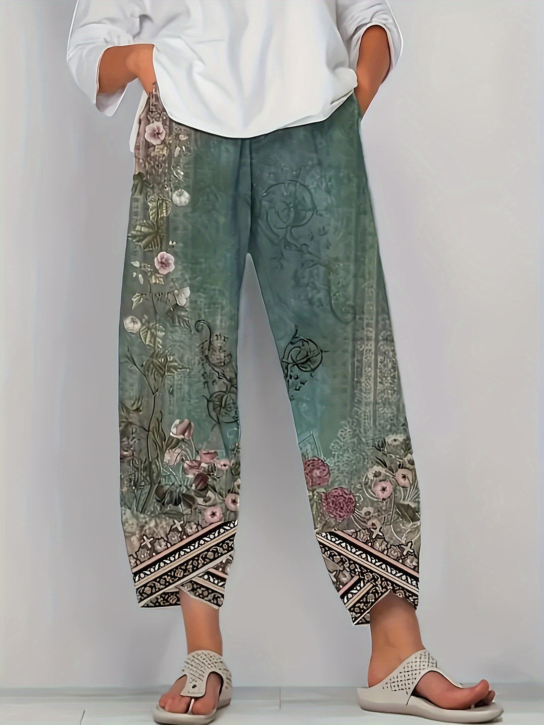 Betsan – Botanical Print Wide-Leg Trousers