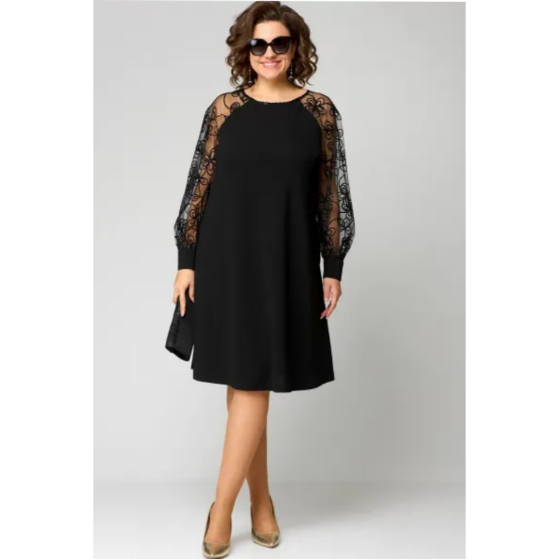 Cici – Embroidered Mesh Sleeve Dress