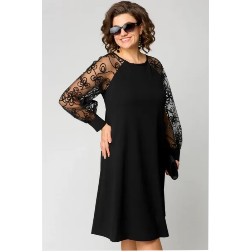 Cici – Embroidered Mesh Sleeve Dress