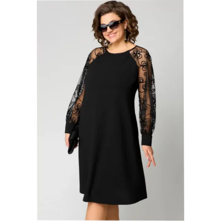 Cici – Embroidered Mesh Sleeve Dress