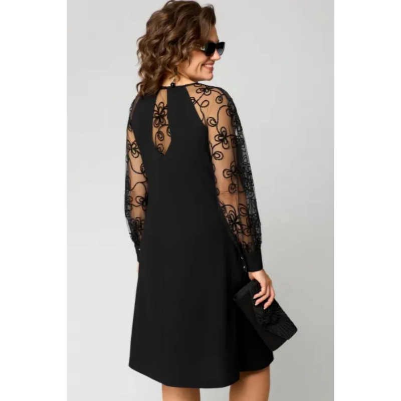 Cici – Embroidered Mesh Sleeve Dress